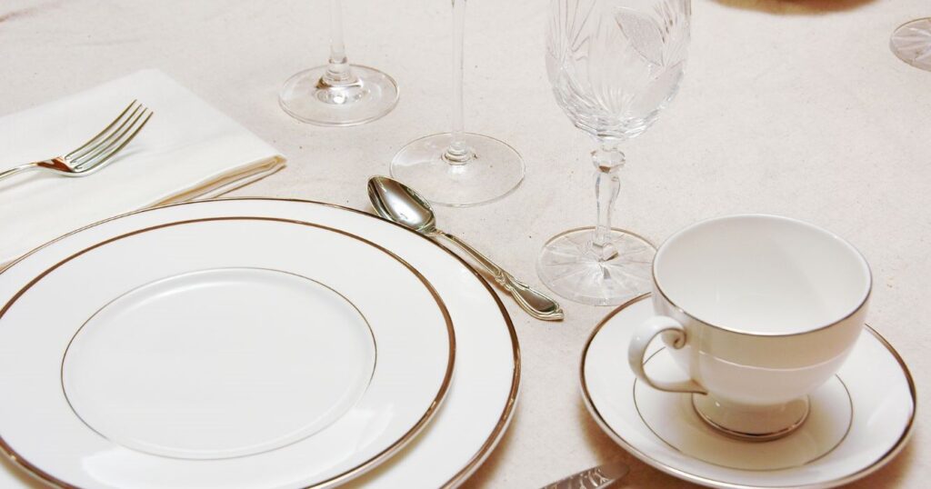china, silverware and glassware setting